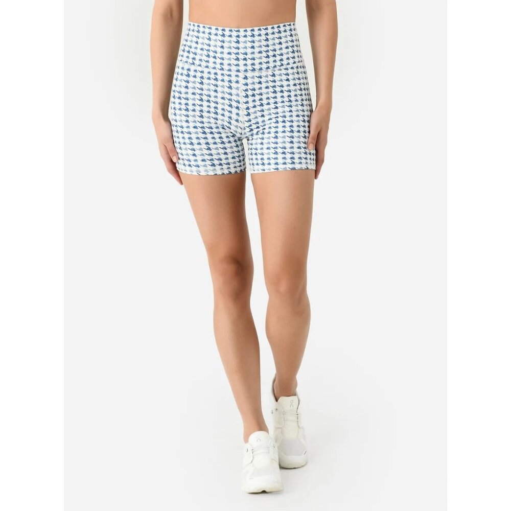 Z SUPPLY ACTIVE Daily Houndstooth Biker Shorts Sz M Blue White Print High Rise M
